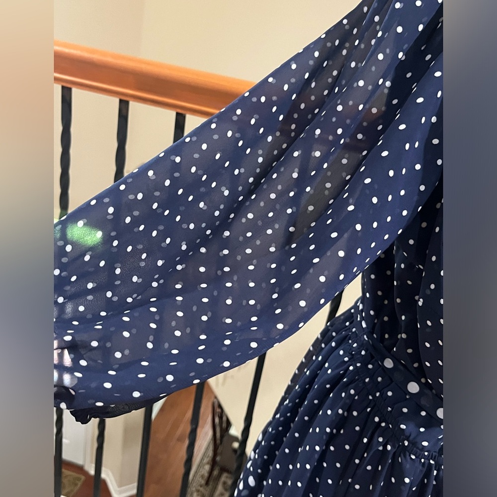 MAISON TARA Navy Polka Dot Long Sleeve TIERED MIDI LENGTH, Dress WOMEN SIZE 16W - Picture 8 of 11
